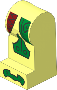 Minifig Leg Left with Dark Red Armour Scales, Gold Knee Pad and Toes Pattern