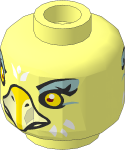 Minifig Head with Yellow Eyes, Sand Blue Eye Shadow, Bright Light Orange Beak and Wide Eyes/Narrow Eyes 2-Sided Pattern