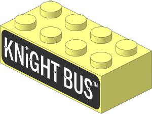 Brick  2 x  4 with White "Knight Bus" Text and Black Background Pattern
