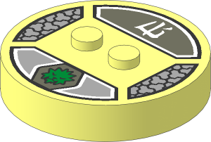 ~Electric Brick  4 x  4 x  0.667 Round - Top with  2 Studs with Gold Sabertooth Tiger Head, Hexagons and White "Ice" Logogram Pattern