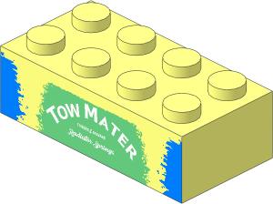 Brick  2 x  4 with "TOW MATER" on Sand Green Background Pattern