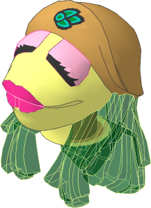 Minifig Head Muppet Janice with Dark Tan Hat and Bright Light Yellow Hair Pattern