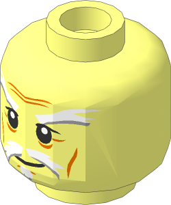 Minifig Head with White Moustache, Goatee, Bushy Eyebrows, Cheek Lines and Forehead Wrinkles Pattern