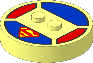 Brick  4 x  4 x  0.667 Round with RFID Tag and  2 Studs with Superman Logo Pattern