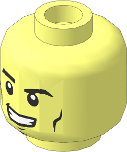 Minifig Head with Black Eyebrows, Cheek Lines, Dimples and Open Mouth Smirk/Bared Teeth with Red Eyes 2-Sided Pattern