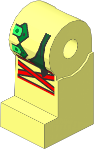Minifig Leg Right with Dark Green Sash, Gold Buckles and Nougat Knee Wrappings Pattern