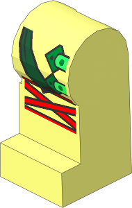 Minifig Leg Left with Dark Green Sash, Gold Buckles and Nougat Knee Wrappings Pattern
