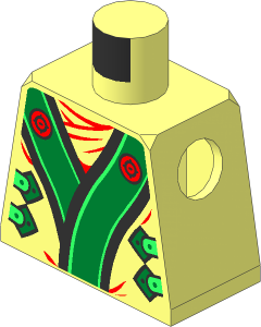 Minifig Torso with Robe, Black, Bright Green and Gold Trim, Clasps and Dragon Head Pattern