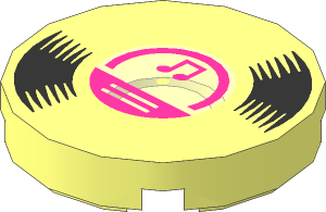 Tile  2 x  2 Round with Vinyl Record with Bright Light Orange and Magenta Center and Musical Notes Pattern