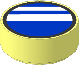 Tile  1 x  1 Round with Blue Disc and and  2 White Stripes within Black Ring Pattern