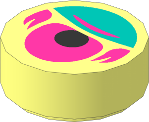 Tile  1 x  1 Round with Magenta Eye, Metallic Silver Pupil, Dark Turquoise Eyelid and Medium Lilac Fur Pattern