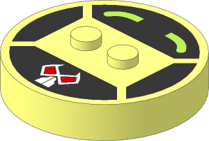 ~Electric Brick  4 x  4 x  0.667 Round - Top with  2 Studs with Lime Tubes, Silver Machinery and White Mask with Red Eyes Pattern