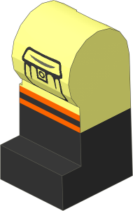 Minifig Leg Left with Black Lower Leg, Cargo Pocket, Orange and Silver Lines Pattern