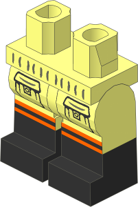 Minifig Hips and Legs with Black Lower Legs, Cargo Pockets, Orange and Silver Lines Pattern