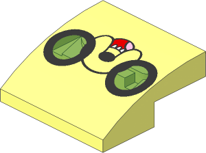 Slope Brick Curved  2 x  2 x  0.667 with Dog Nose and Big Round Eyes Pattern