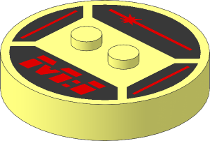 Brick  4 x  4 x  0.667 Round with RFID Tag and  2 Studs with Red Fuse Lines and "M:I" Pattern