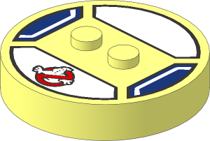 ~Electric Brick  4 x  4 x  0.667 Round - Top with  2 Studs with Ghostbusters Logo and Sailor Collar Pattern