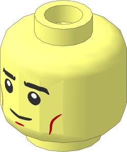 Minifig Head with Black Eyebrows, Eyes and Mouth and Medium Nougat Cheek Lines and Chin Dimple Neutral / Angry 2-Sided Pattern