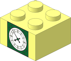 Brick  2 x  2 with Gold and White Big Ben Clock Face Pattern