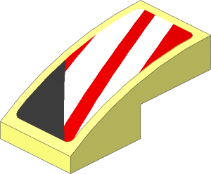 Slope Brick Curved  2 x  1 with White Stripes on Red Background Left Sticker