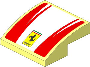Slope Brick Curved  2 x  2 x  0.667 with Ferrari Square Badge and Red Stripes on White Background Sticker