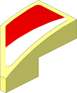 Slope Brick Curved  2 x  1 with Cutout Right with Black Triangle and White Stripe on Background Right Sticker