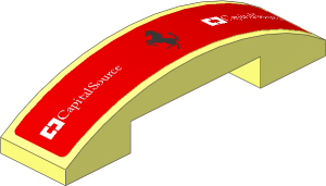 Slope Brick Curved  4 x  1 Double with Silver Ferrari Horse and White Capital Source Logos on Red Background Sticker