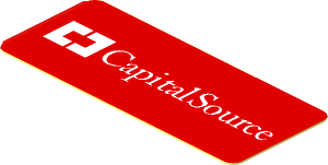 Sticker  0.8 x  1.9 with White CapitalSource Logo on Red Background Right