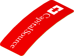 Sticker  0.8 x  1.9 with White CapitalSource Logo on Red Background Left (Formed)