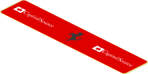 Sticker  0.8 x  4.1 with Silver Ferrari Horse and White CapitalSource Logos on Red Background