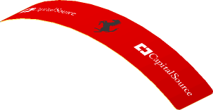 Sticker  0.8 x  4.1 with Silver Ferrari Horse and White CapitalSource Logos on Red Background (Formed)