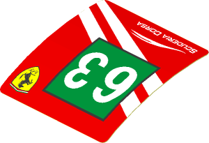 Sticker  1.9 x  1.8 with Ferrari Logo and White 63 on Green Square and White Stripes on Red Background Right (Formed)