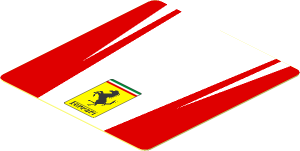 Sticker  1.9 x  1.8 with Ferrari Square Badge and Red Stripes on White Background