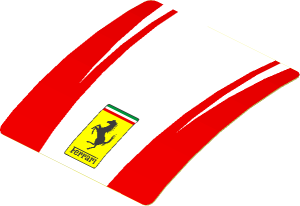 Sticker  1.9 x  1.8 with Ferrari Square Badge and Red Stripes on White Background (Formed)