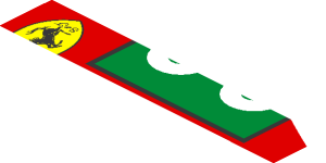 ~Sticker  1.9 x  1.8 with Ferrari Logo and White 63 on Green Square and White Stripes on Red Background Right - Fifth Face