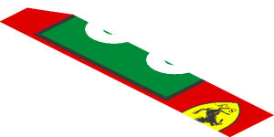 ~Sticker  1.9 x  1.8 with Ferrari Logo and White 63 on Green Square and White Stripes on Red Background Left - Fifth Face