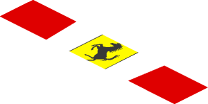 ~Sticker  1.9 x  1.8 with Ferrari Square Badge and Red Stripes on White Background - Fifth Face