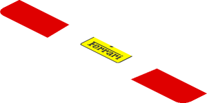 ~Sticker  1.9 x  1.8 with Ferrari Square Badge and Red Stripes on White Background - Sixth Face