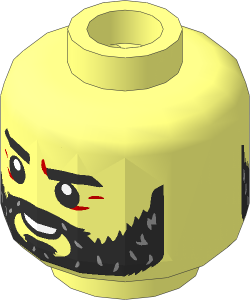Minifig Head with Black Thick Eyebrows and Beard, Medium Nougat Wrinkles, Mouth Closed Angry / Open Neutral 2-Sided Pattern