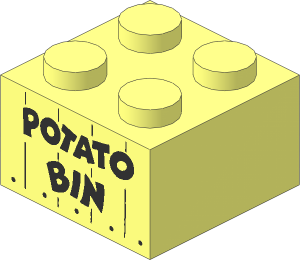 Brick  2 x  2 with Silver Stripes and Black "POTATO BIN" on Front and Back Pattern