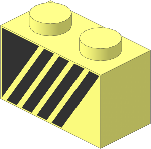 Brick  1 x  2 with Black Triangle and  4 Stripes Right Aligned Pattern