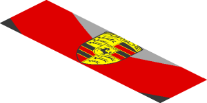 ~Sticker  3.0 x  1.8 with Porsche Logo in Black, Red and Grey Stripes and White "2" in Red Square on White Background - Fifth Face