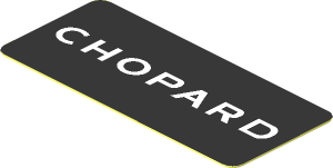 Sticker  0.8 x  1.8 with White "CHOPARD" on Black Background