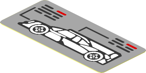Sticker  1.0 x  2.2 with Black Car and Indicators on Grey Background