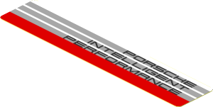 Sticker  0.8 x  4.0 with Black "PORSCHE INTELLIGENT PERFORMANCE" on Grey Stripes and Red Stripe on White Background Right