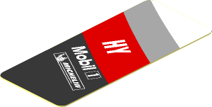 Sticker  1.9 x  0.8 with White Logos in White, Grey and Red Stripes on Black Background Right