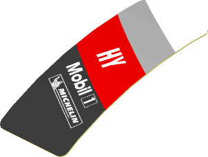 Sticker  1.9 x  0.8 with White Logos in White, Grey and Red Stripes on Black Background Right (Formed)