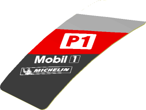 Sticker  1.9 x  0.8 with White Logos in White, Grey and Red Stripes on Black Background Left (Formed)