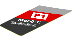 Sticker  1.9 x  0.8 with White Logos in White, Grey and Red Stripes on Black Background Left
