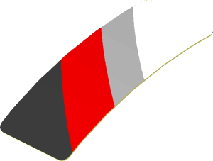 Sticker  0.8 x  1.9 with White, Grey and Red Stripes on Black Background Right (Formed)